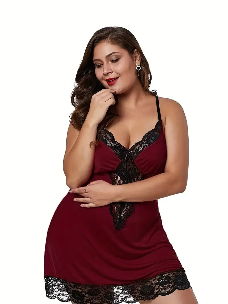 DIANA – Plus Size sexy noční šaty s krajkou a V-výstřihem