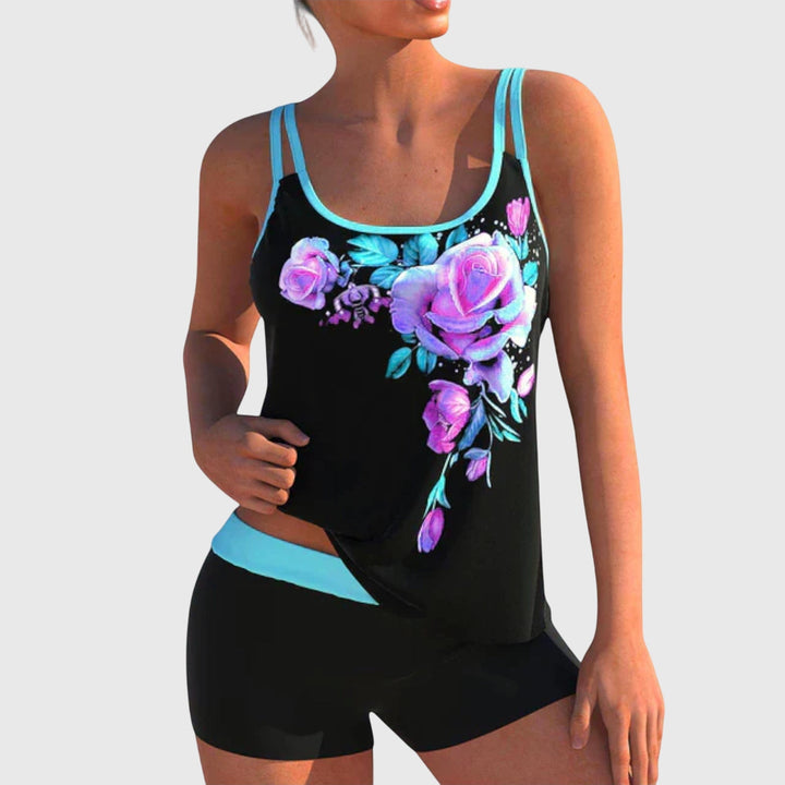 Flor – Květinový tankini s šortkami, efekt plochého břicha