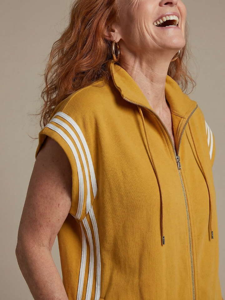 Lark | Jumpsuit s krátkými rukávy, zipem a bočními pruhovanými panely