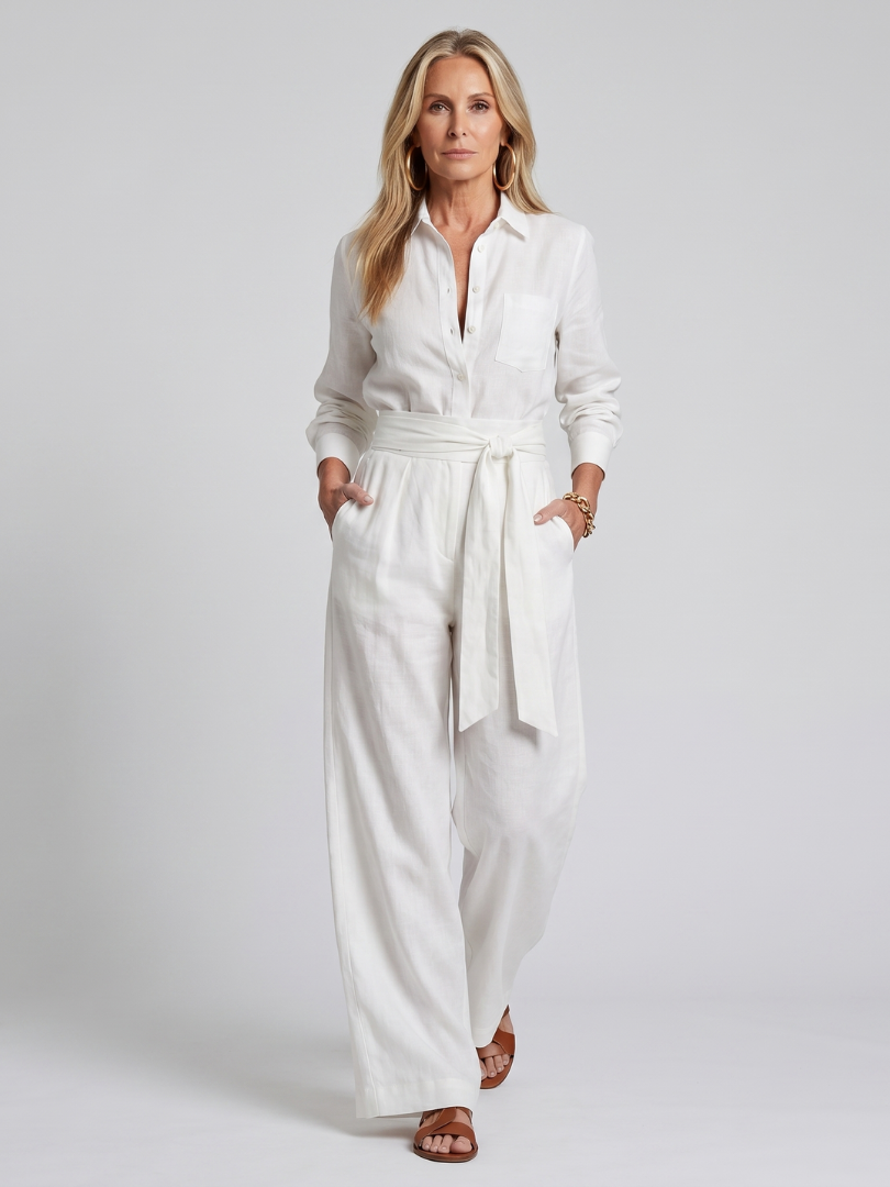 Jovie | Jumpsuit s dlouhým rukávem, knoflíky a širokými nohavicemi