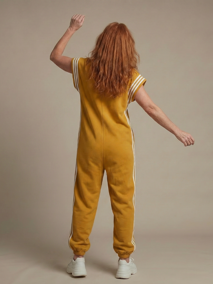 Lark | Jumpsuit s krátkými rukávy, zipem a bočními pruhovanými panely
