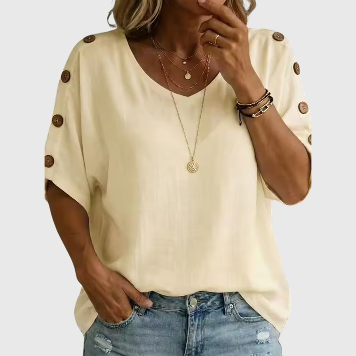 Bellie | Uvolněné tričko pro pocit pohody s knoflíkovou légou
