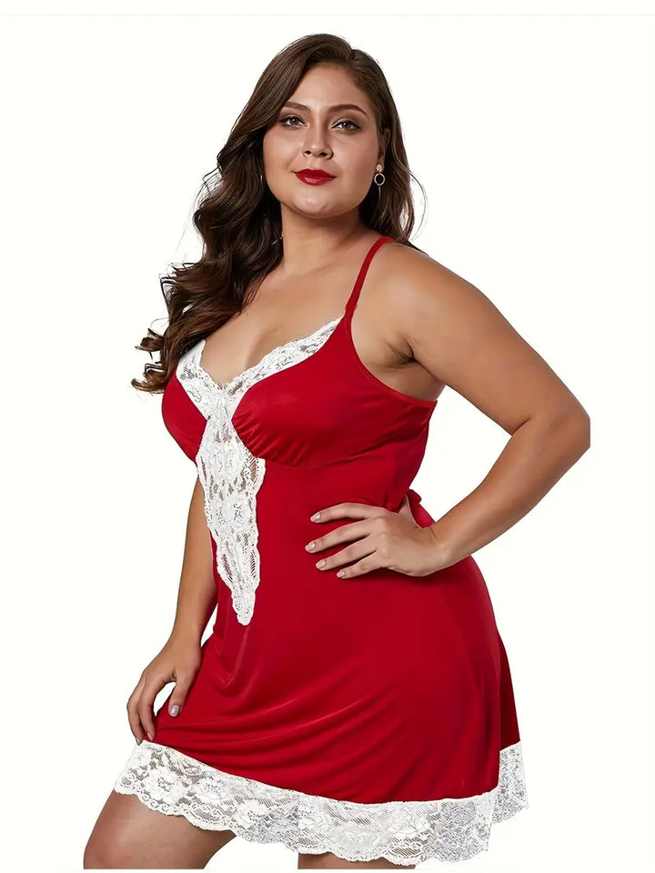 DIANA – Plus Size sexy noční šaty s krajkou a V-výstřihem