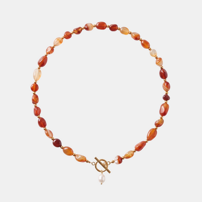 Banded Carnelian Pearl Necklace
