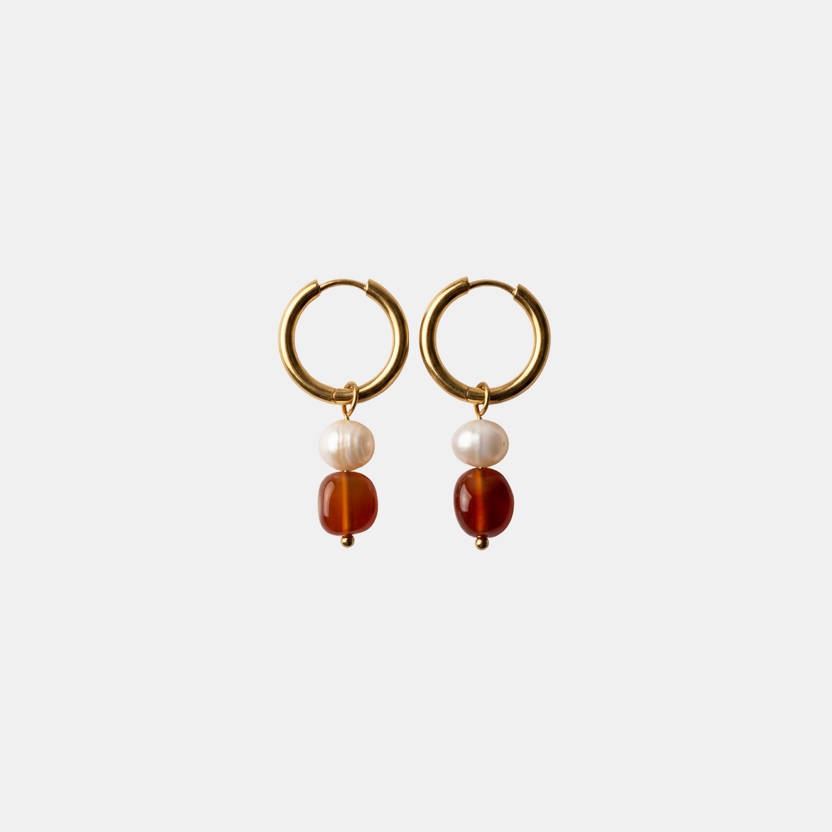Carnelian Bead Pearl Hoops