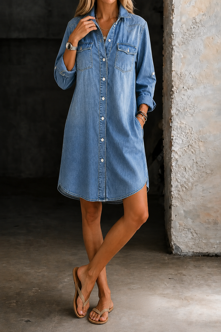 Donna | Ležérní elegantní džínové košilové šaty