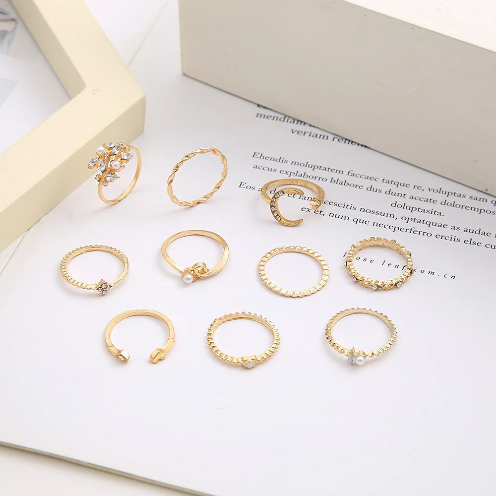 Sada 10 prstenů — boho styl ve stříbře a zlatě