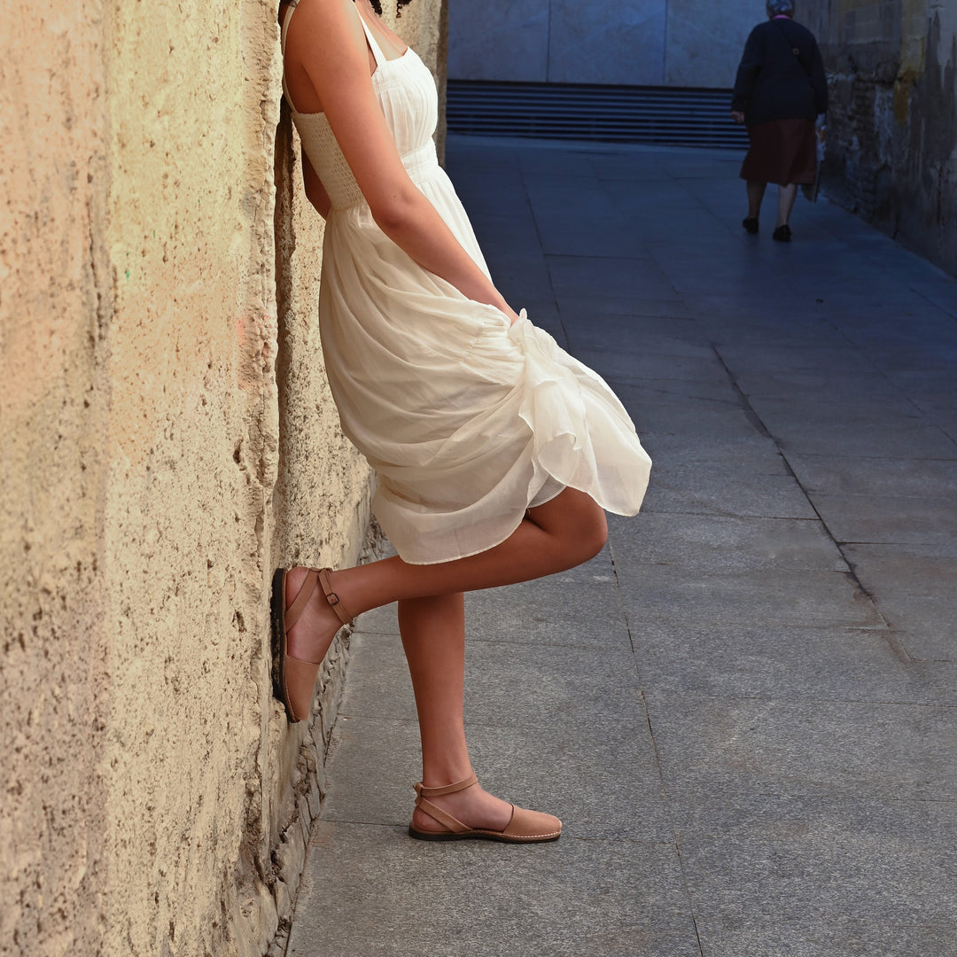 Tan nubuck sandals with strap