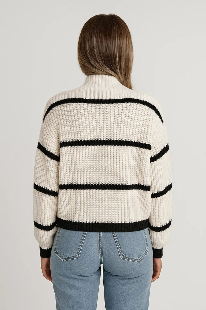 Devina - Ribbed Stripe Stand-Neck Sweater