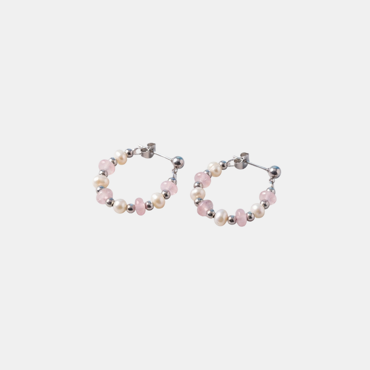 Pink Bead Pearl Hoops