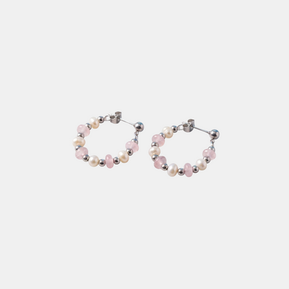 Pink Bead Pearl Hoops