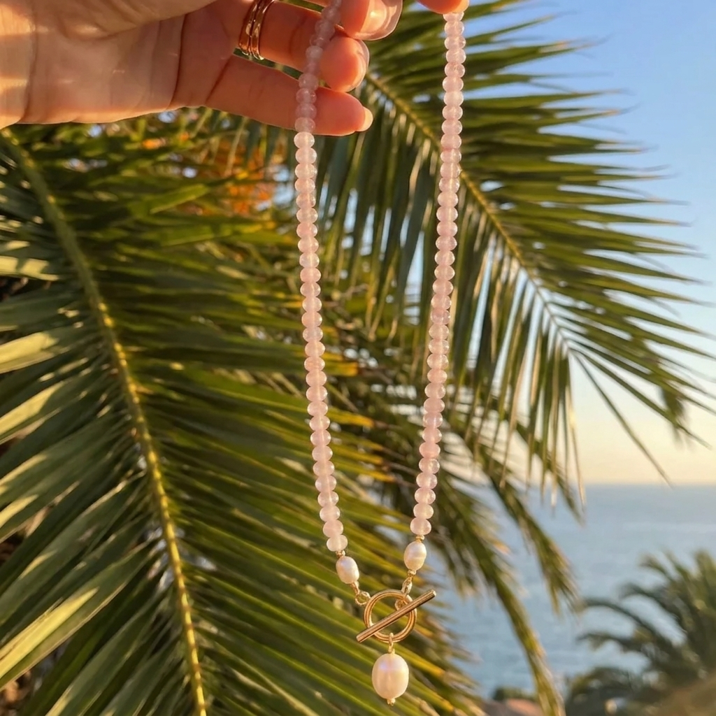 Pink Bead Pearl Necklace