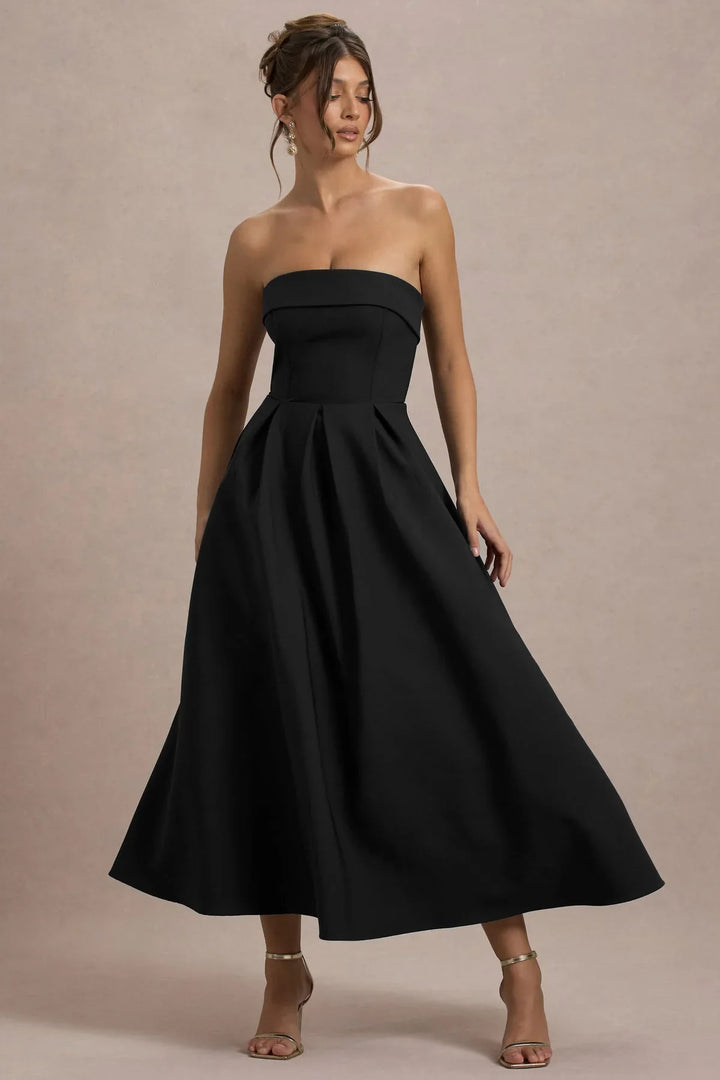ANNE | Elegantní midi šaty s odhalenými rameny