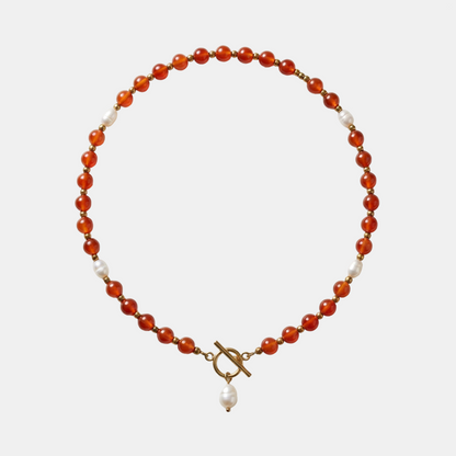 Sunset Carnelian Pearl Necklace