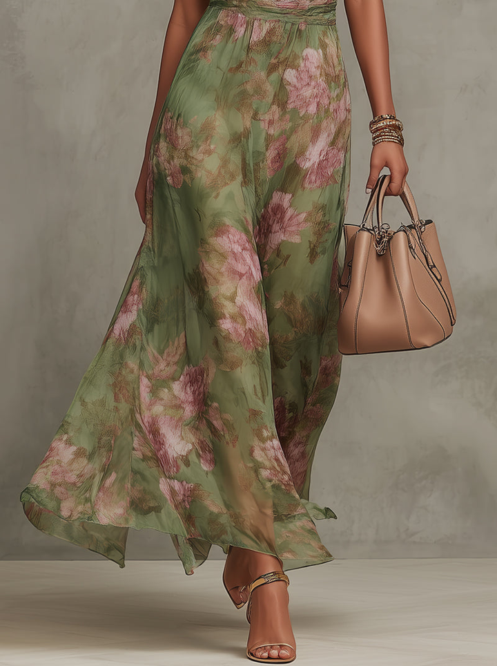 Livia | Elegantní florální maxi šaty s halter výstřihem