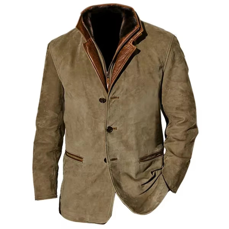 Men Michigan Jacket 2024 New Vintage Lapel Splicing Coats Solid Color Single Breasted Fashion Windproof Warm Outdoor Work Wear