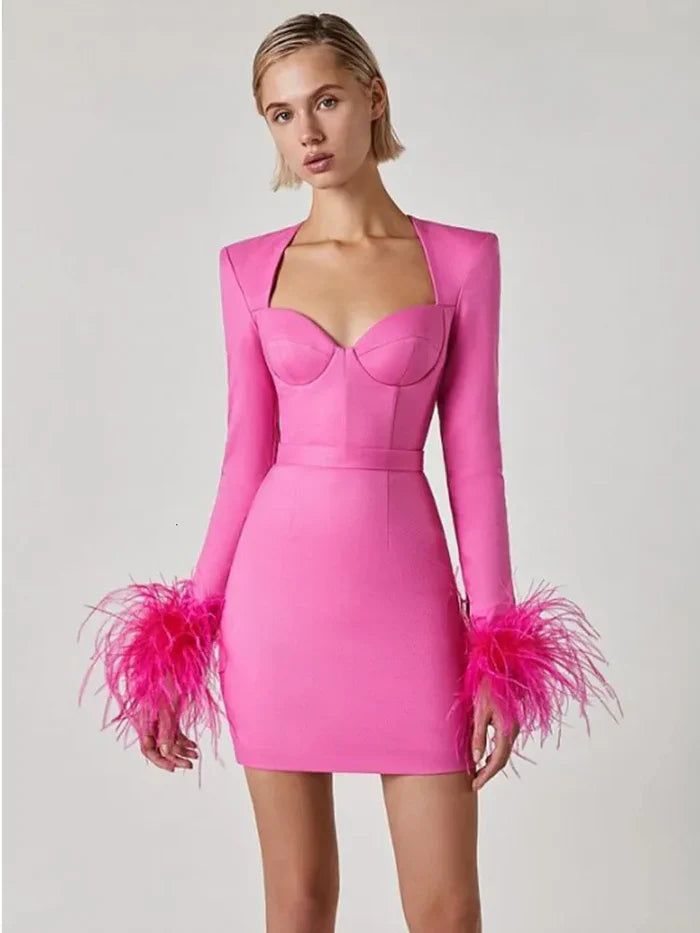 Faelina Feather-Trim Mini Dress