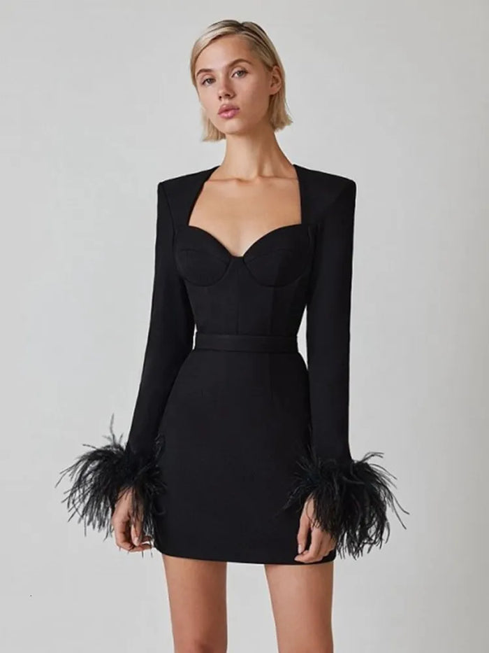 Faelina Feather-Trim Mini Dress