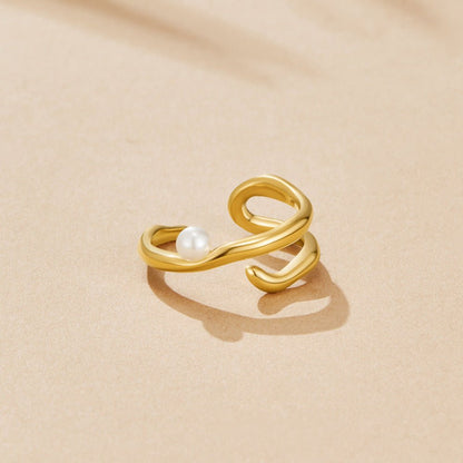 Geometric Gold & Pearl Ring