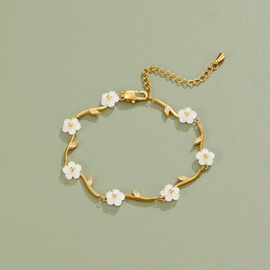 Golden White Pearl Blossom Bracelet