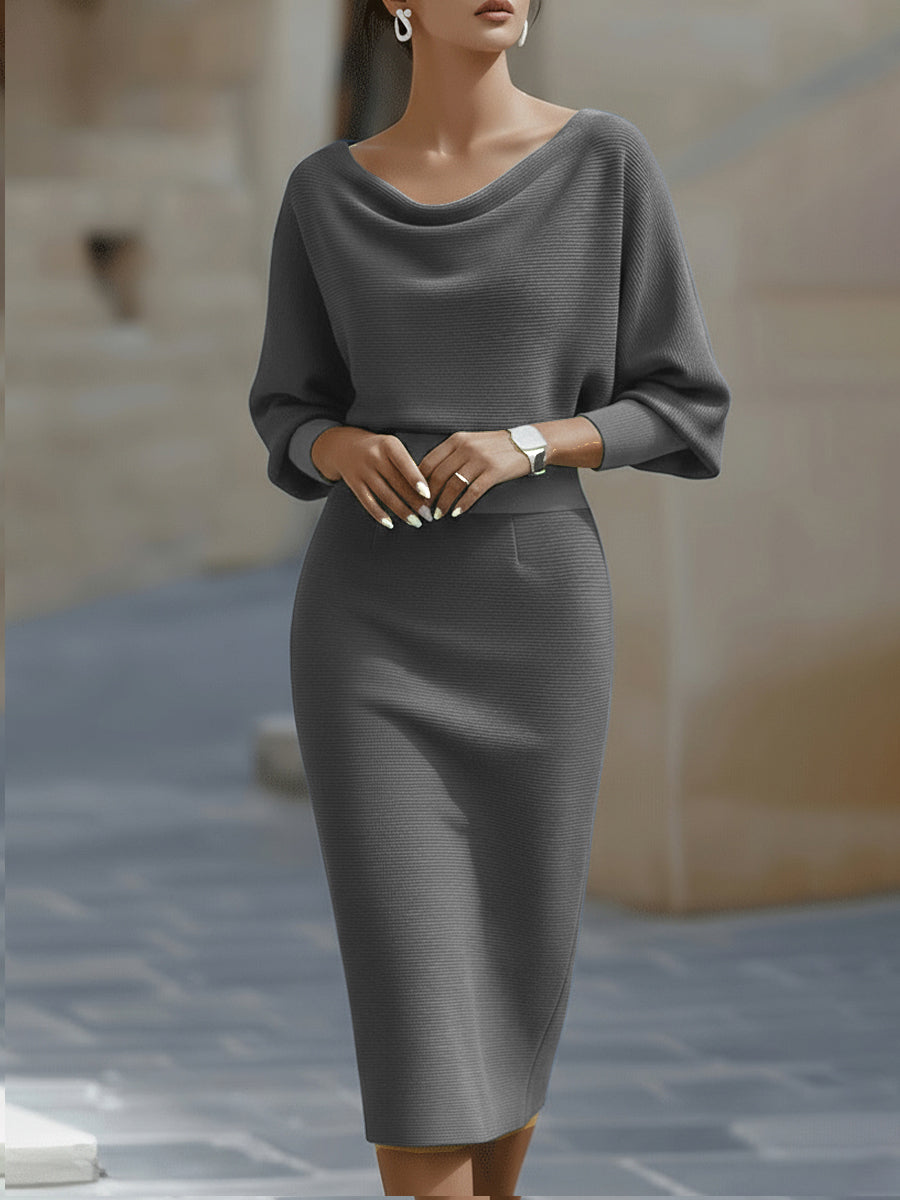 White Draped Batwing Midi Dress