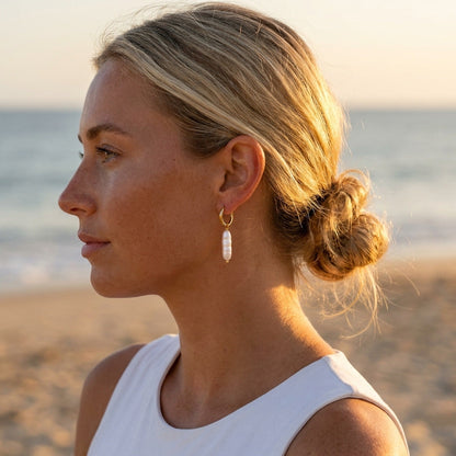 Biwa Pearl Drop Hoops