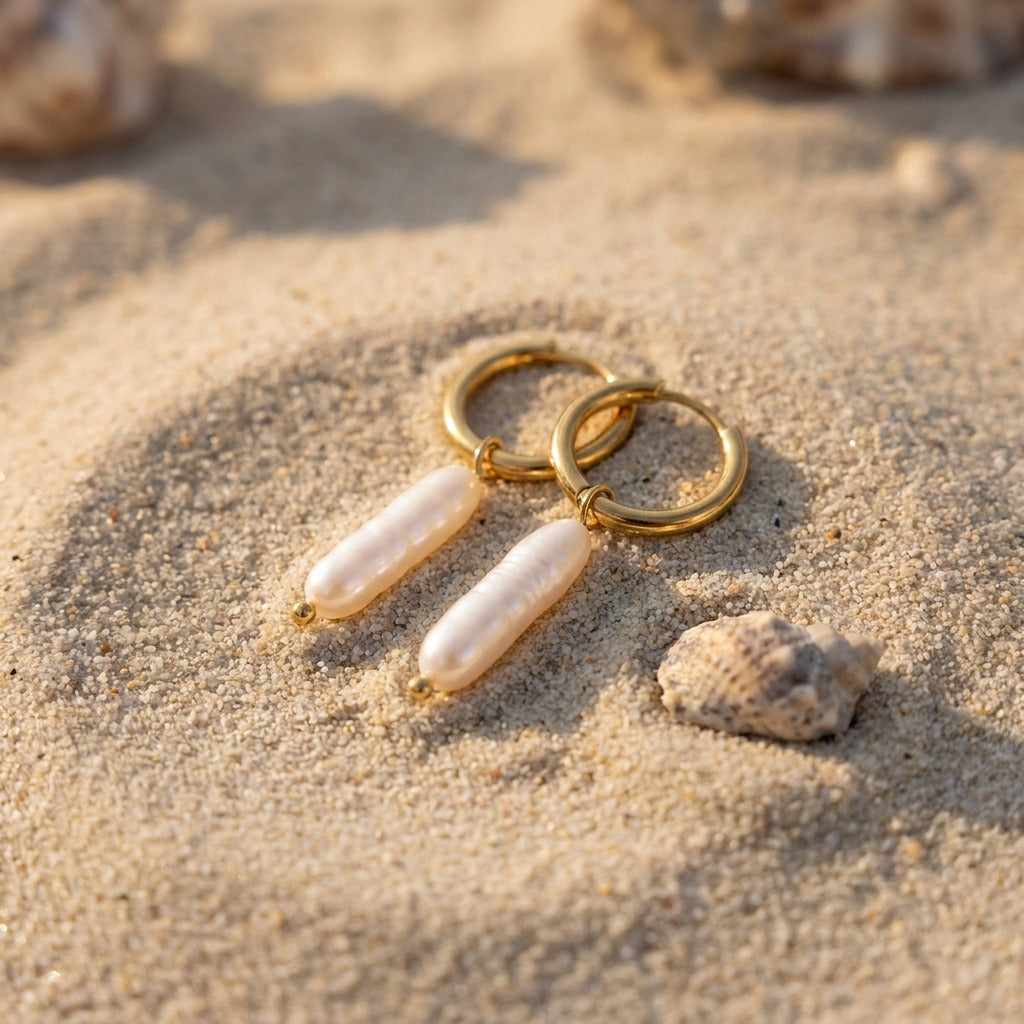 Biwa Pearl Drop Hoops