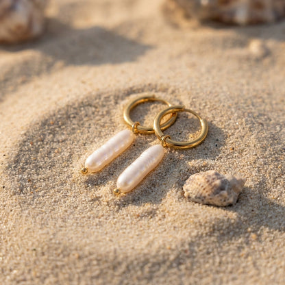 Biwa Pearl Drop Hoops