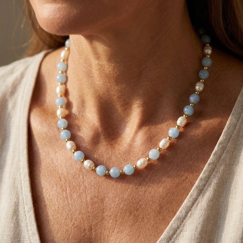 Aquamarine Pearl Necklace