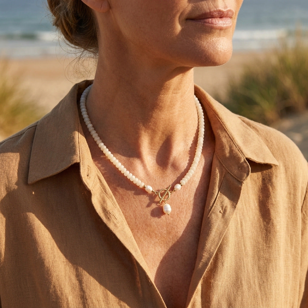 White Bead Pearl Necklace