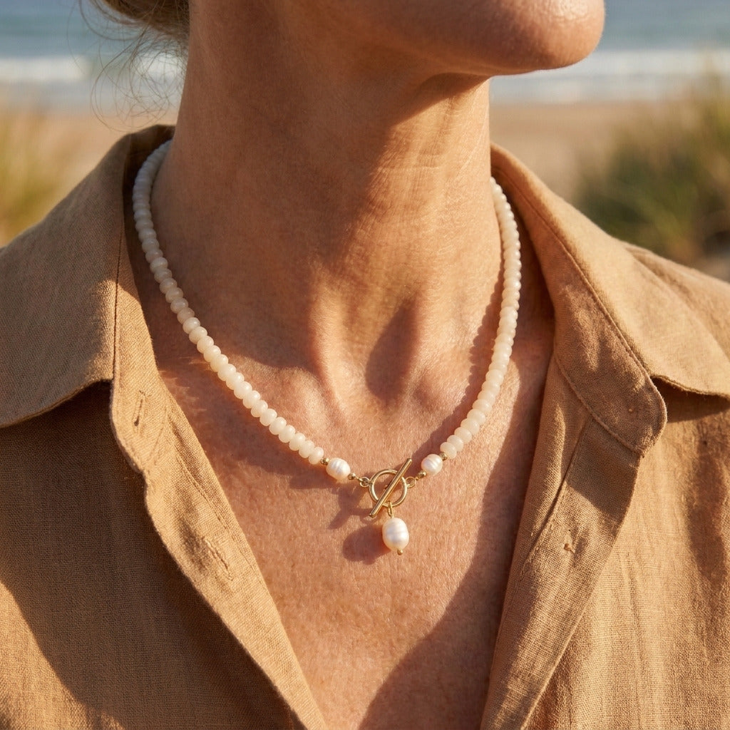 White Bead Pearl Necklace
