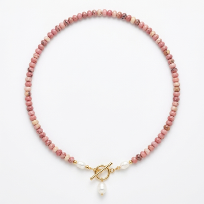 Rhodonite Bead Pearl Necklace