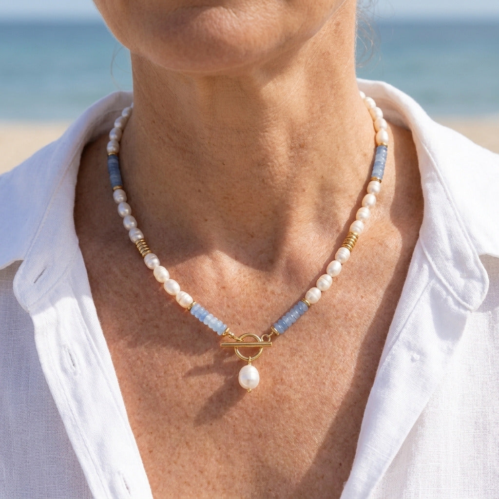 Coastal Pearl Aquamarine Necklace