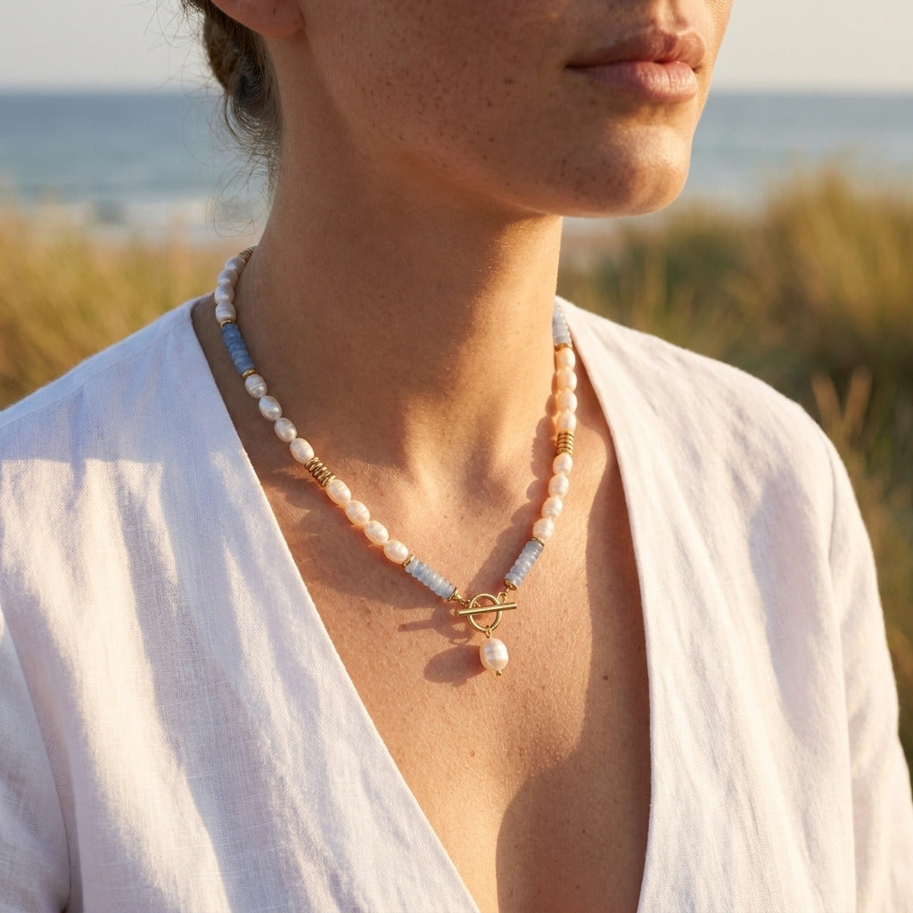 Coastal Pearl Aquamarine Necklace