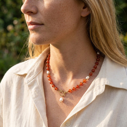 Sunset Carnelian Pearl Necklace