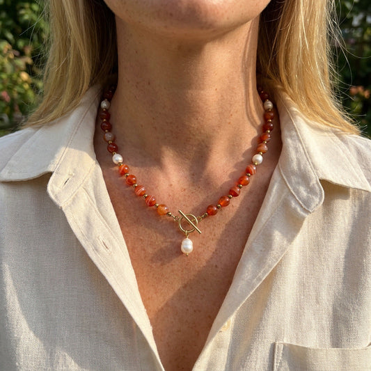 Sunset Carnelian Pearl Necklace