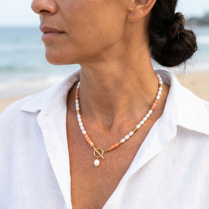 Sunrise Pearl Carnelian Necklace