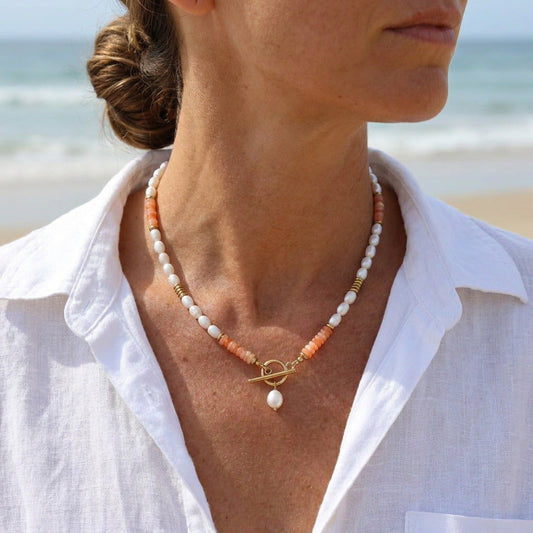 Sunrise Pearl Carnelian Necklace