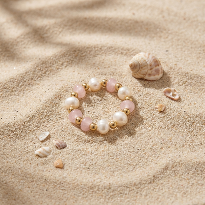 Pink Bead Pearl Ring