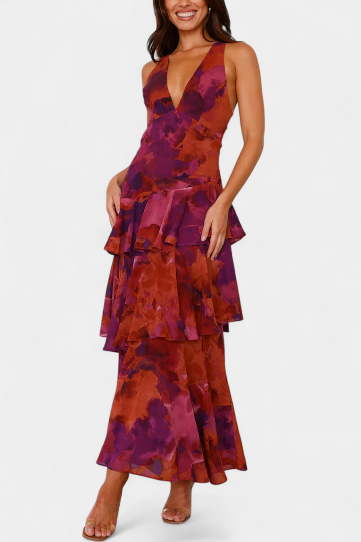 Adéla | Hedvábné šaty s hlubokým výstřihem do V