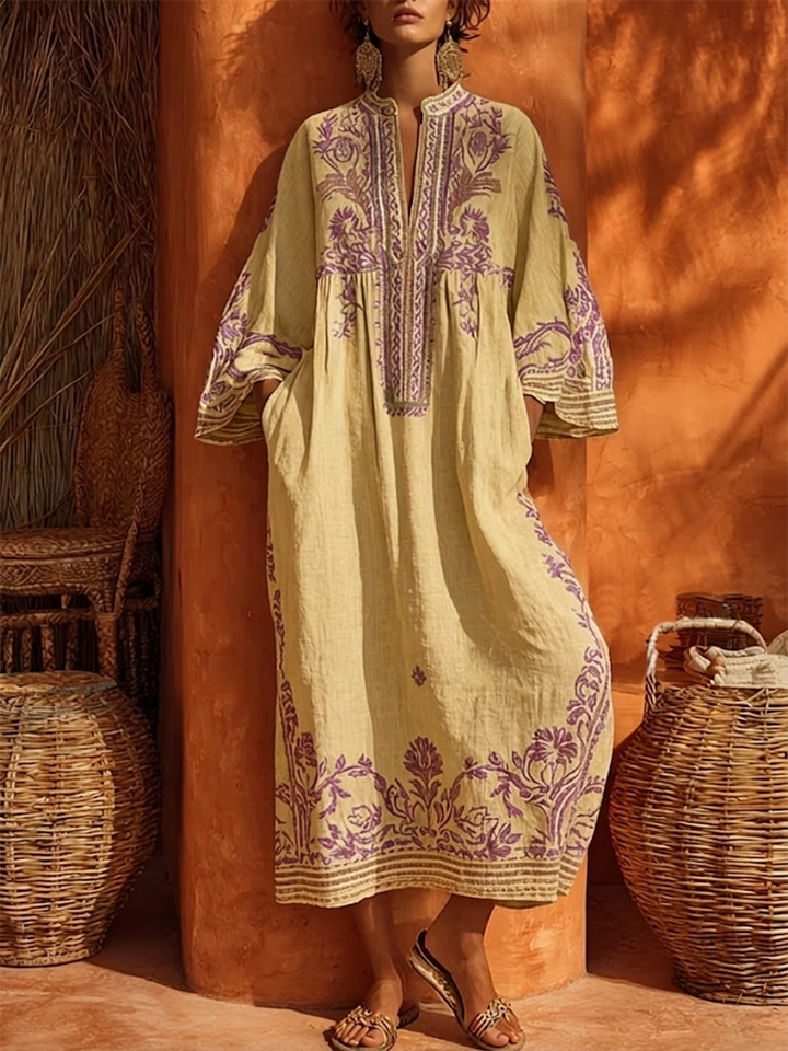 Celestina | Boho šaty s výšivkou a středomořským šarmem