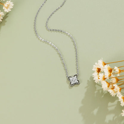 Silver Four Leaf Crystal Necklace
