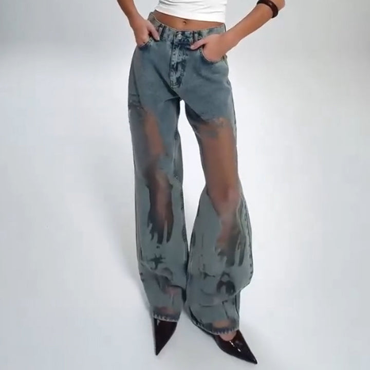 STELLA | Džíny s vintage mesh patchwork potiskem