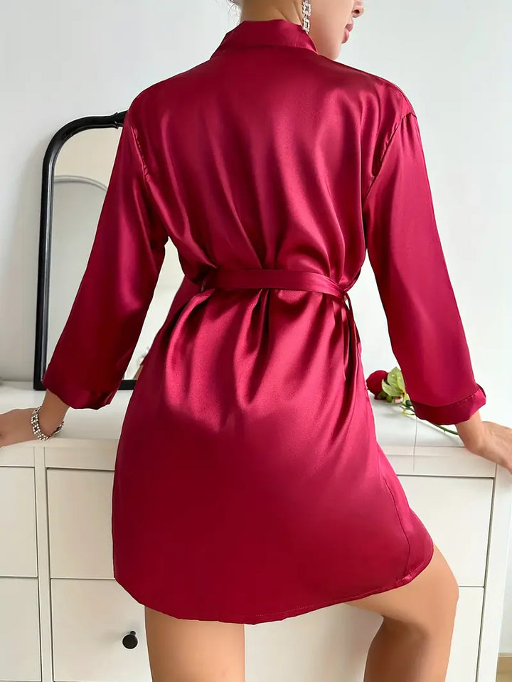 VALERIA | Saténový set s kimonem a krajkovou noční košilí ✨