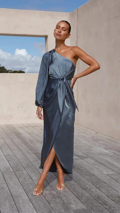 Xyza One-Shoulder Satin Maxi Dress