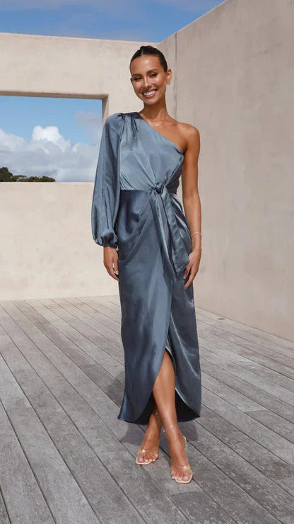 Xyza One-Shoulder Satin Maxi Dress