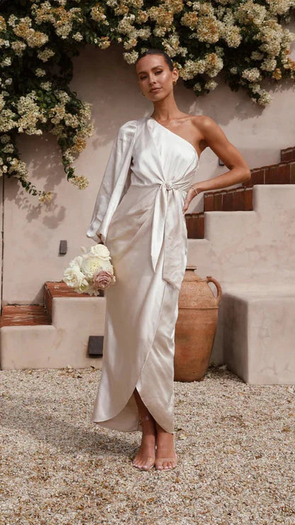 Xyza One-Shoulder Satin Maxi Dress