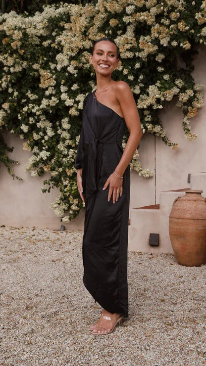 Xyza One-Shoulder Satin Maxi Dress
